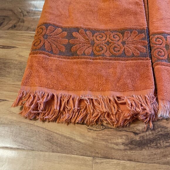 Vtg Cannon Monticello Santa Cruz Towel Cloth Set Burnt Orange Sculpted Fringe 4 - Picture 5 of 11